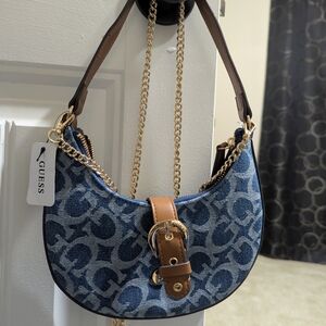 Guess Blue Denim Shoulder Bag with Gold-Tone Hardware! Firm Price!!